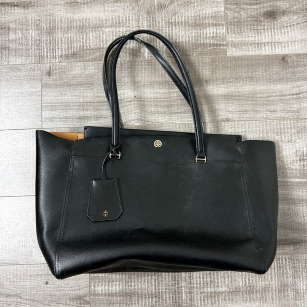 Tory Burch Parker Tote Black Saffiano Leather Structured